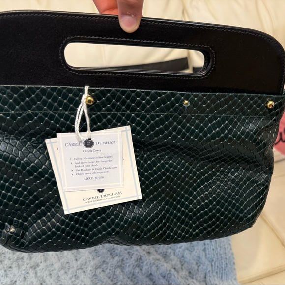 Carrie Dunham Snake Leather Hunter Green Large Clutch. BRAND NEW!! - Picture 2 of 4